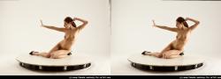 Nude Woman White Kneeling poses - ALL Slim long brown 3D Stereoscopic poses Pinup